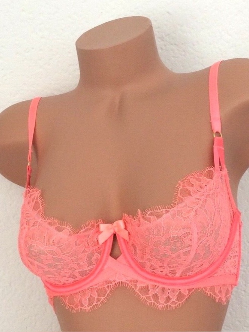 Victorias Secret Chantilly Lace Unlined Demi Underwire Bra in Coral Pink 36D